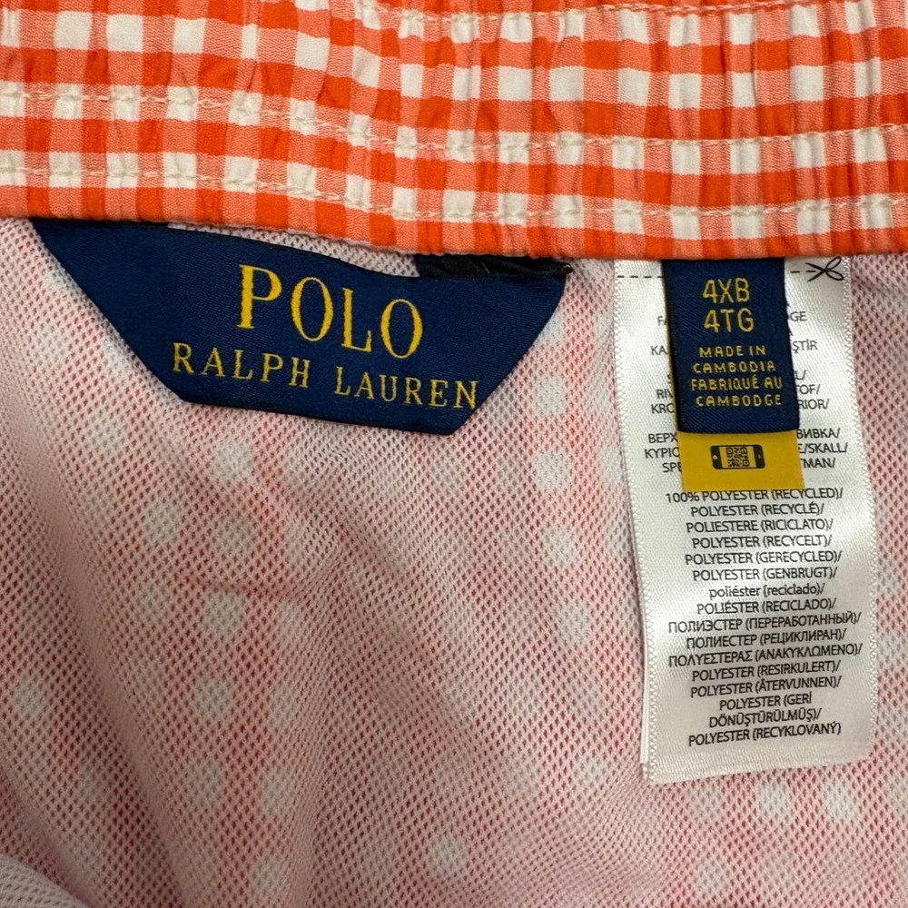 Polo Ralph Lauren NEW Mens 4XB Swim Trunks Orange Gingham Check Preppy Beach